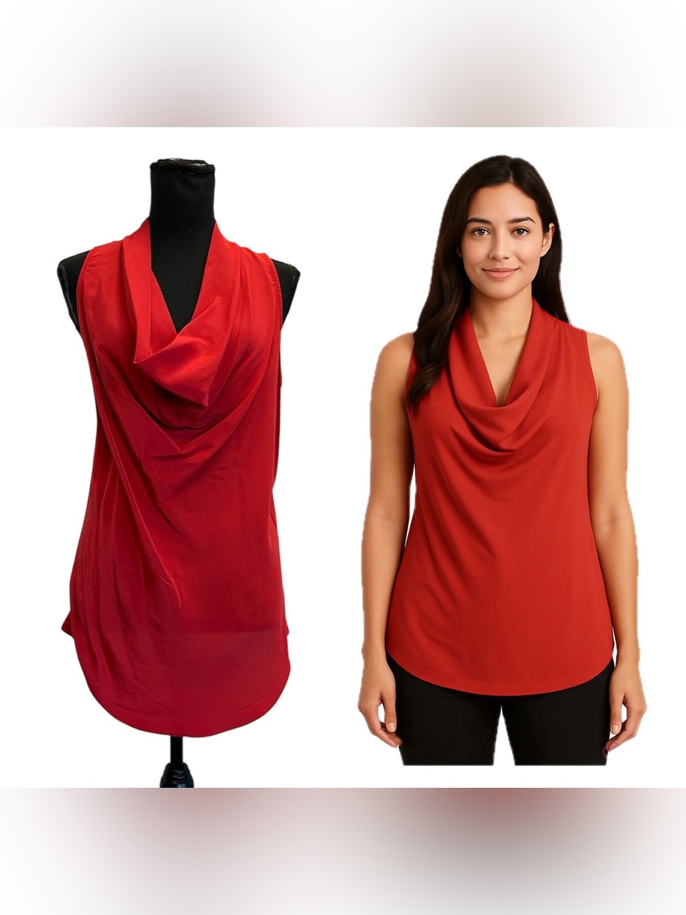 Judith & Charles red Sleeveless Draped Cowl Neck blouse top 100% silk Sz 10